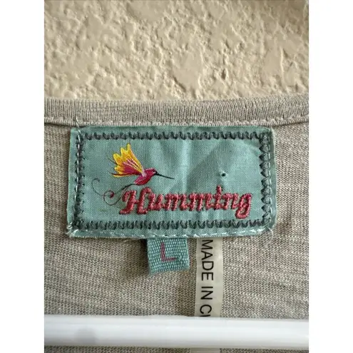 Hummingbird HuMMING Tan Crochet Dress w/Crocheted Hem and Flowers Women's Size Size L Summer