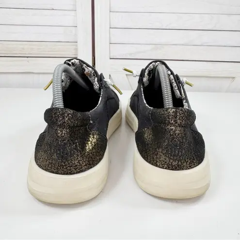 Hey Dude Karina Shimmer Lace Up Sneakers Denim Black Metallic Gold Womens 11