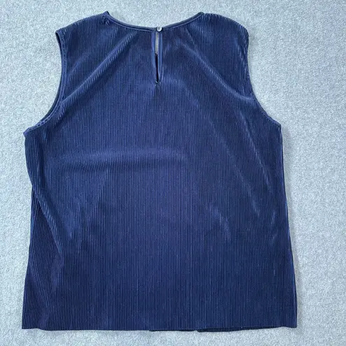Pleione Blue Pleated Sleeveless Blouse Women's XL Round Neck Tank Top