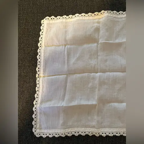 His and Hers Vintage White Lace Trim Handkerchief