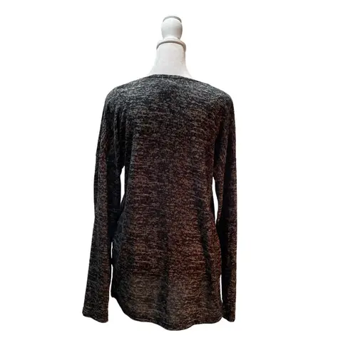 Catherine Malandrino Black & Gray Print Soft Long Sleeve V-Neck Women's Shirt XL