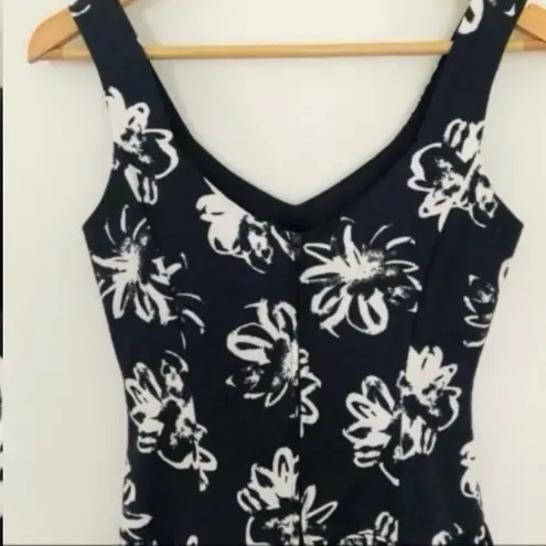 Laura Ashley Vintage Black Floral Mini Dress Fitted Silhouette Drop Waist Sweetheart