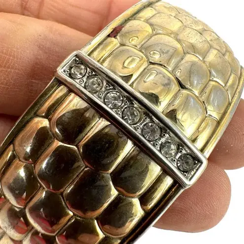 Gold tone rhinestone hinged bangle bracelet