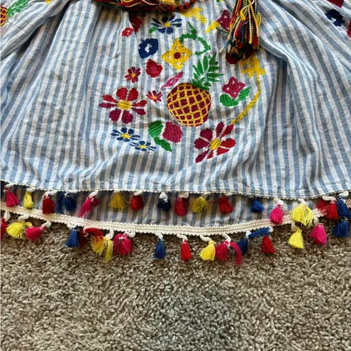 ZARA  BBWM Woman Striped Floral Fruit Embroidered Balloon Sleeve Boho Top