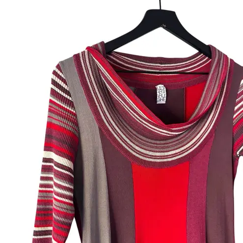 Leta Artarughe Italy Colorblock Knit Dress Red Berry Striped Cowl Neck Size M