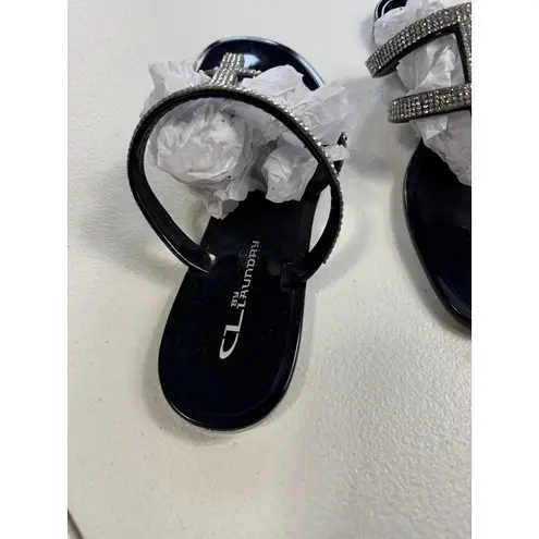 CL by Laundry Rhinestone Thong Sandals Women's Black Jelly Slides Casual Sparkle Summer