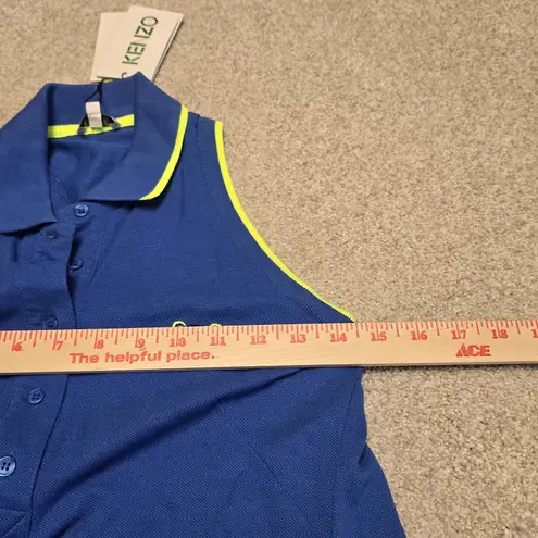 Kenzo Paris XS Blue Sleeveless Polo Dress Neon Trim Tiger Logo Cotton Pickleball