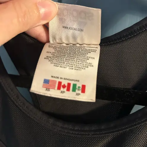 Adidas  Black/White Stripes Athletic Crop Tank | Size XS