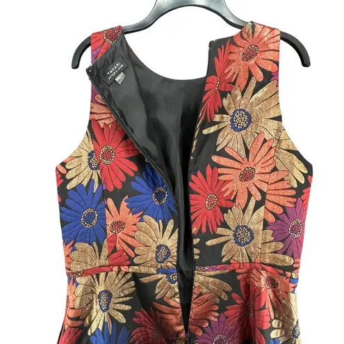 Tahari Fit Flare Dress Womens 10 Multicolor Floral Jacquard Metallic Feminine