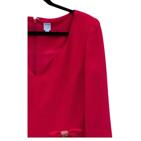 Albert Nipon Vintage Red Rhinestone Bow Evening Cocktail Holiday Dress As Is 8