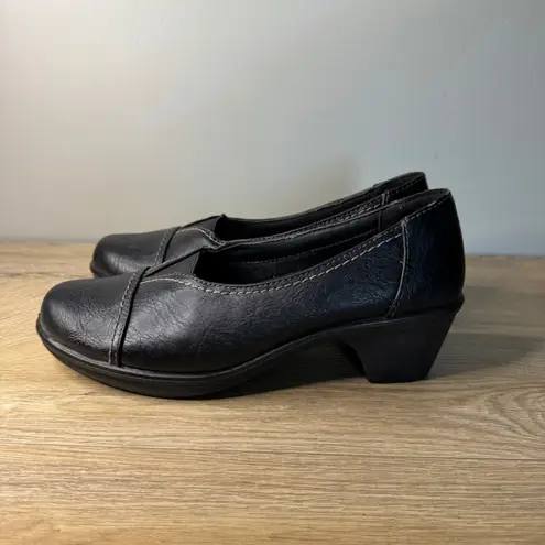 Easy Street Comfort Wave Black Leather Pumps Heels Women's Size 7WW Wide