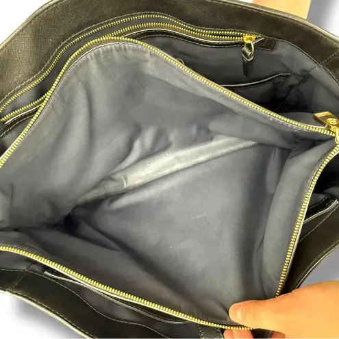 Tory Burch Robinson Black Leather Tote Bag Structured Shoulder Purse Work