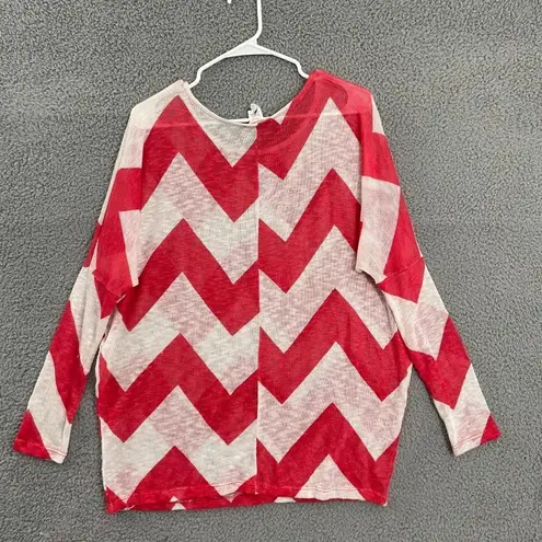 Diosa Pink White Women M Chevron Long Sleeve Light Weight Top