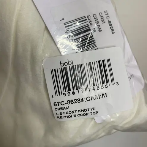 Bobi NWT Front Knot Crop Top MEDIUM Cream Long Sleeve Jersey Knit Casual Modern