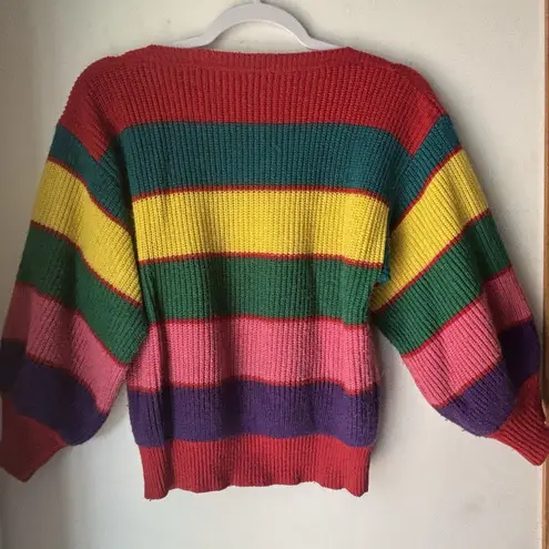 80s Exclusive Imports Rainbow Stripe Sweater Chunky Balloon Sleeve Oversized M Red Size M