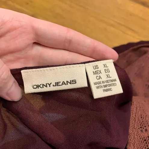 DKNY Jeans Womens Burgundy Knit Layered V Neck Cap Sleeve Top Size XL Blouse Purple
