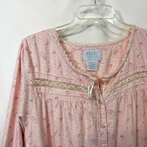 Ashley Taylor Large Nightgown VTG Cottagecore Pink Flannel Long Sleeve 1215