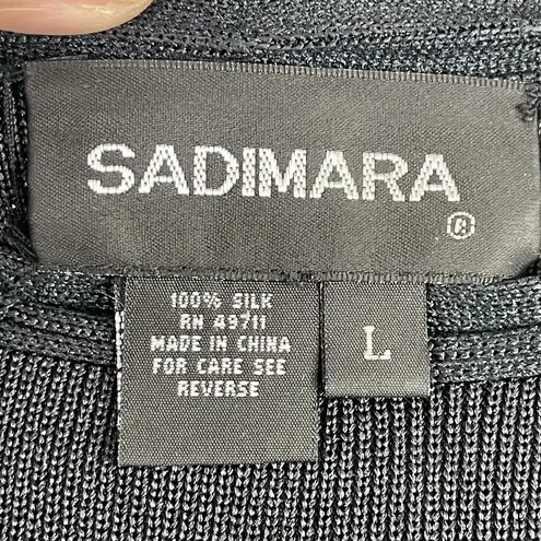 Sadimara Top Women Large Black 100% Silk Sweater Capsule Minimalist Neutral Chic