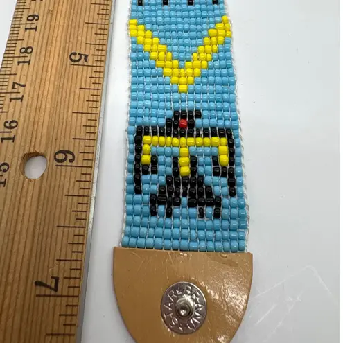 Intricate Beaded Bracelet Native American Style Thunderbird Arrows Light Blue