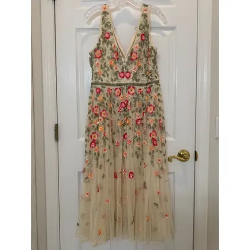 Mac Duggal NWT 5527 V-Neck Sleeveless Midi Floral Beaded A-line Dress Size 10