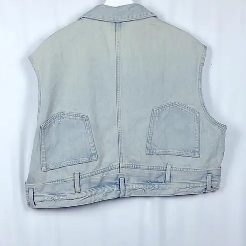 ZARA  Jean Jacket Sleeveless Distressed Button Front Pockets Collar Light Wash M