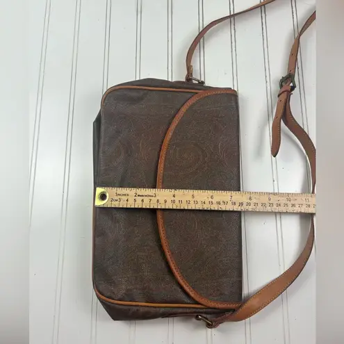 Etro Vintage Paisley Shoulder Bag with Leather Trim Brown