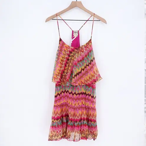Haute Hippie Silk Tiered Chevron Print Camisole Dress Size L