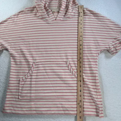 Jane & Delancey Women's Small Pink/Cream Striped Short Sleeve Hooded Terry Shirt Pink
