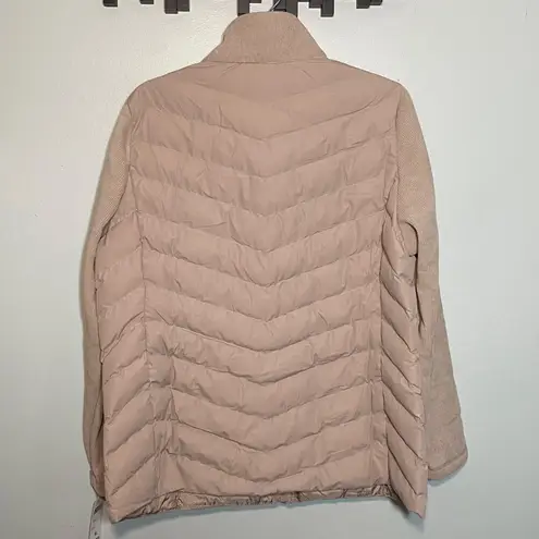 32 Degrees Heat Womens XL Mixed Media Puffer Jacket With Ribbed Sleeve Tan