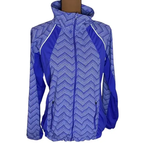 prAna  purple color block Chevron print high neck packable zip windbreaker sz S