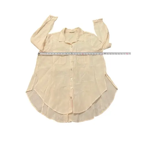 Soft Surroundings XL Peachy Pink 100% Linen Shirt Top Tunic Tie Back Pockets