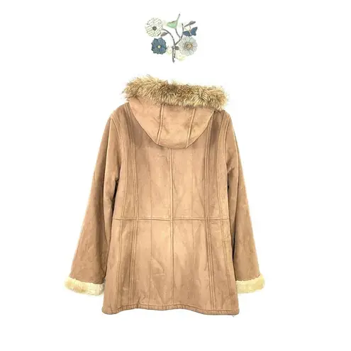 Gallery  Women’s Jacket Faux Suede Leather Faux Fur Beige Size Large Hooded