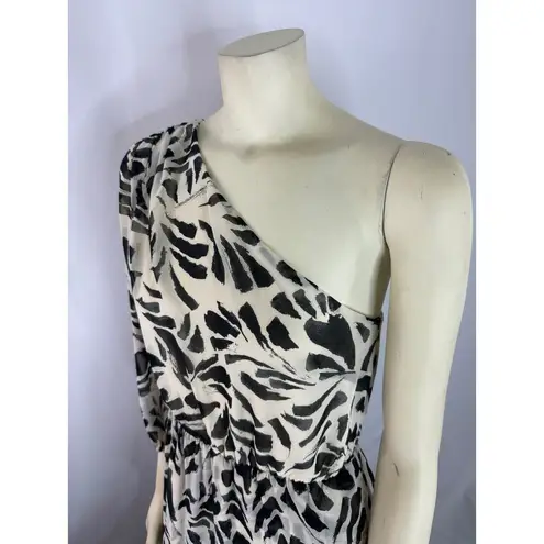 Alexis Botanical Black & White one shoulder high low ruffled Dress Size Small