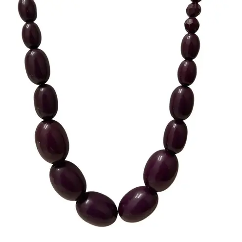 Vintage Graduated Long Plum Beaded Necklace Purple