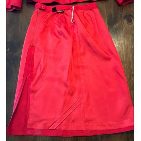 Harvé Benard Harve Benard Vintage Red Jacket Skirt Suit Set White Buttons Made In Italy Sz 12