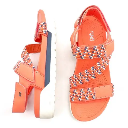 Ryka Rowana Elastic Gore Sport Sandals in Living Coral and Blue Women’s Size 9.5