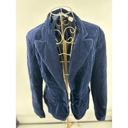COTE FEMME Blazer Blue Velvet Jacket Lapel Women’s Size 10 97% Cotton Blue