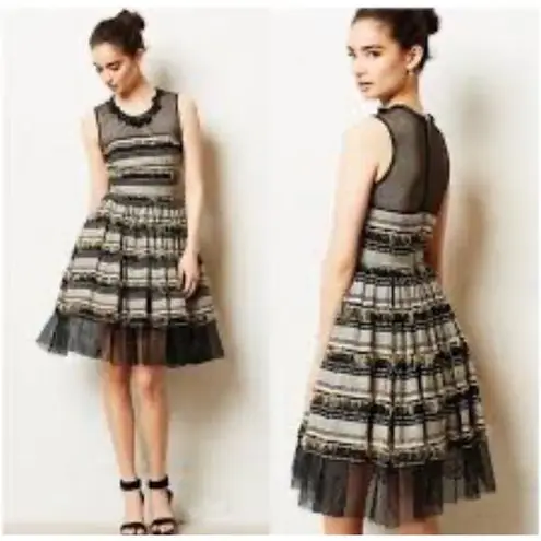 Tracy Reese Anthropologie Coco Black Perforated Striped Cocktail Dress 6