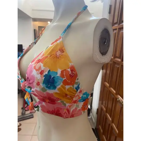 Shade & Shore  Women's Floral Watercolor Bikini Top Size M Tie-Back