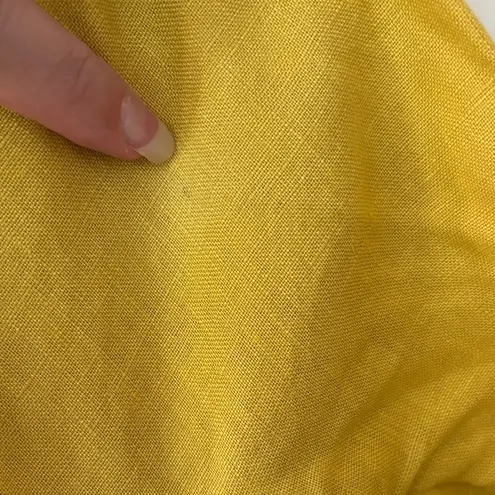 Cara Cara Molly Caftan Yellow Linen Dress White Embroidered Fringed Hem Size XS‎