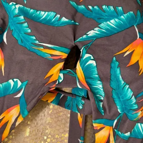 Tori Praver Tropical Gray Bird Of Paradise Cutout Back One Piece Swimsuit XL