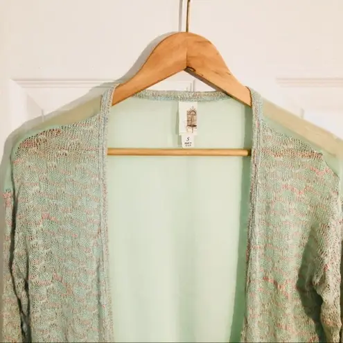 Francesca’s Birdcage Mesh Sweater Cardigan Mint Green S Green