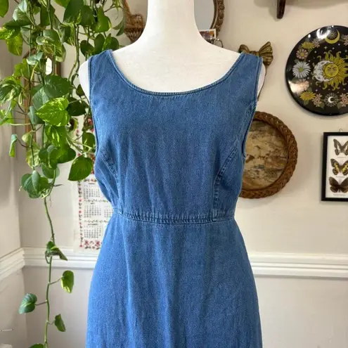 Robbie Bee Vtg 90s Maxi Denim Floral Embroidery Grannycore Cottage Dress Sz 10