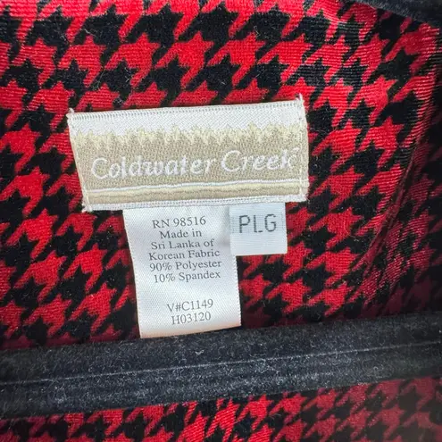 Coldwater Creek Vintage Red Black Houndstooth Velvet Duster Long Line Cardi PL