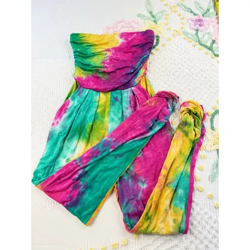 Heart & Hips Tie Dye Jumpsuit Strapless Romper with Pockets Casual Summer Festival S