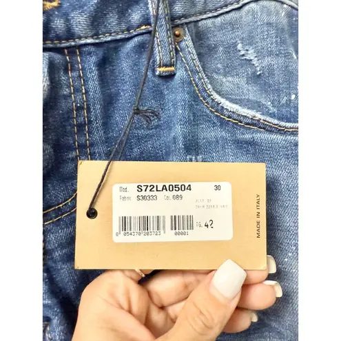 DSquared NWT Dsquared2 Button Fly Super Slim Distressed Skinny Jeans Blue Women's Size 30 - Image 4