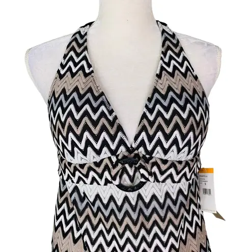 Perry Ellis Tankini Top S Black White Gray Taupe Chevron Removable Pads New