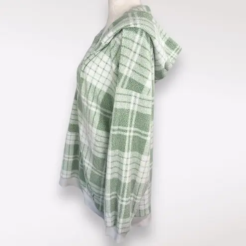 Aerie Oversized Hooded Sweatshirt Green White Plaid Size Medium