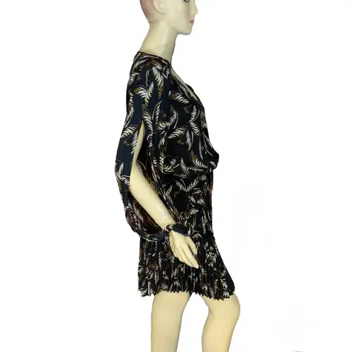 ALC Frank A.L.C. SILK “RORY” PALM LEAF PRINT BLACK & BROWN PLEATED SPLIT SLEEVE DRESS (2)