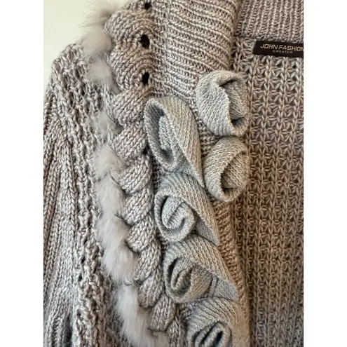 John Fashion Long Sleeve Waffle Knit Stylish Cardigan Sweater Beige Womens Large